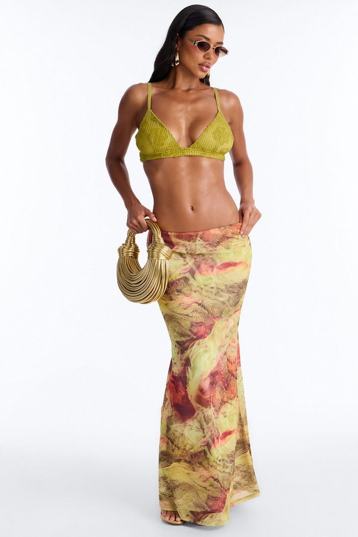 Jungle Bae Mesh Maxi Skirt - Green/combo