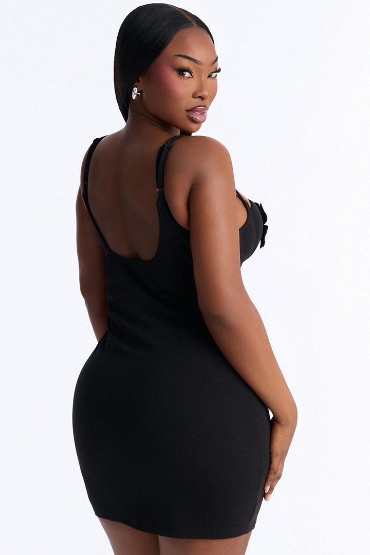 Flower Child Embellished Ruched Mini Dress - Black