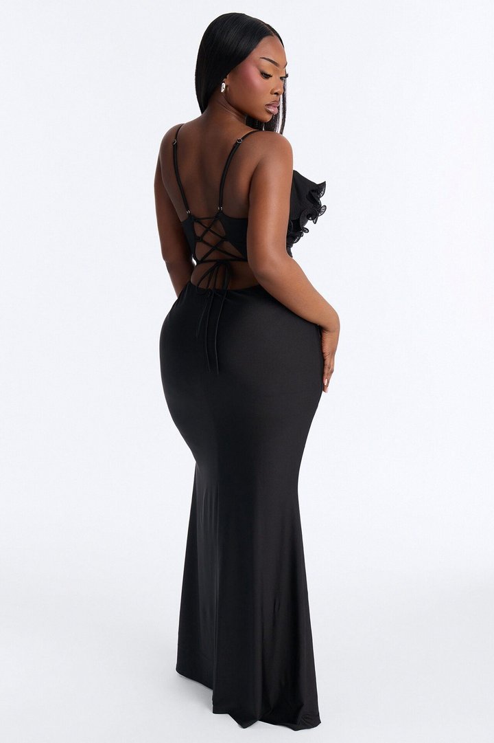 Pick Me Up At 8 Ruffle Gown - Black