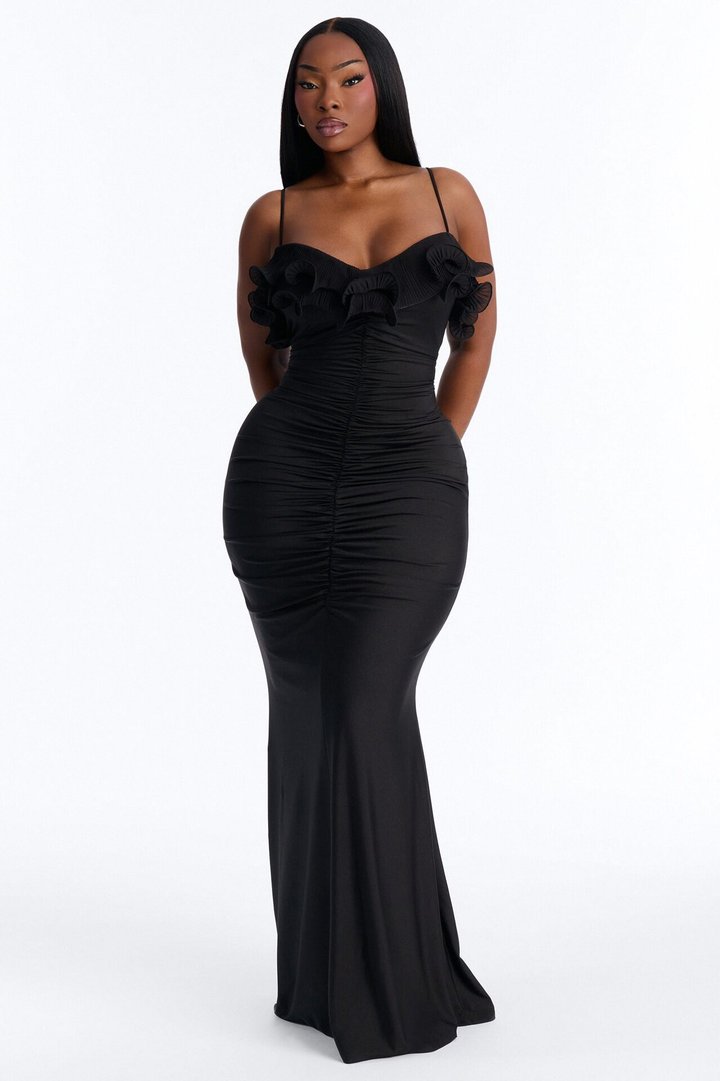 Pick Me Up At 8 Ruffle Gown - Black
