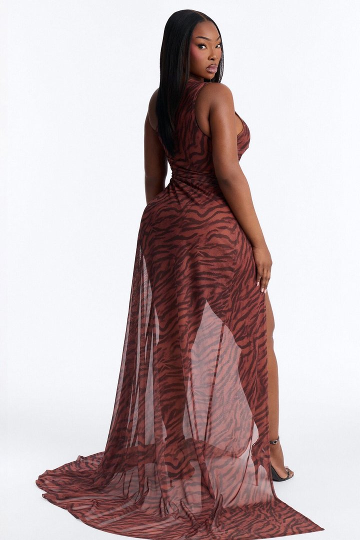 Makena Mesh Maxi Dress - Brown/combo