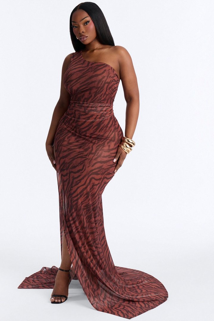 Makena Mesh Maxi Dress - Brown/combo