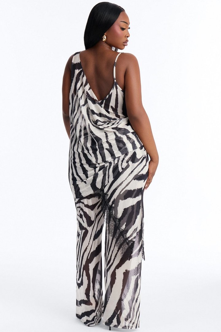 Jules Zebra Lace Mesh Pant Set - Black/White