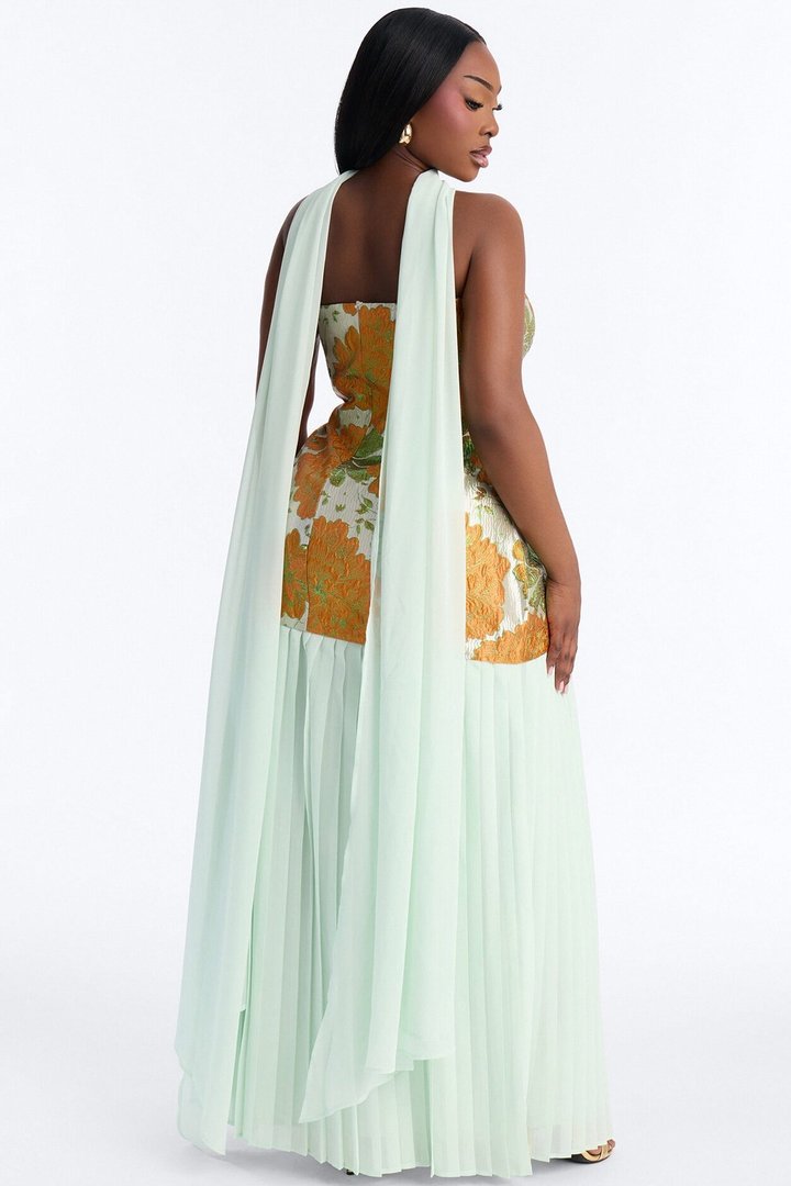 Bare Beauty Scarf Jacquard Gown - Mint/combo