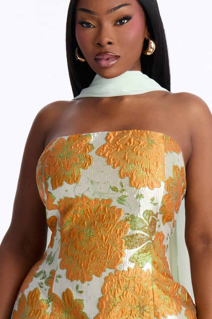 Bare Beauty Scarf Jacquard Gown - Mint/combo