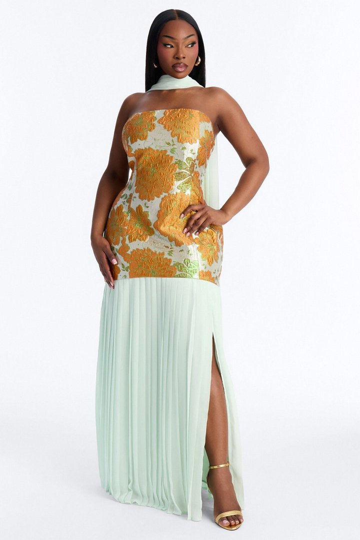 Bare Beauty Scarf Jacquard Gown - Mint/combo