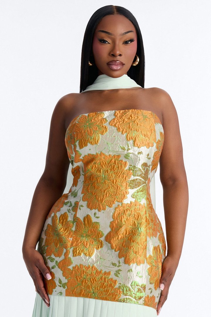 Bare Beauty Scarf Jacquard Gown - Mint/combo