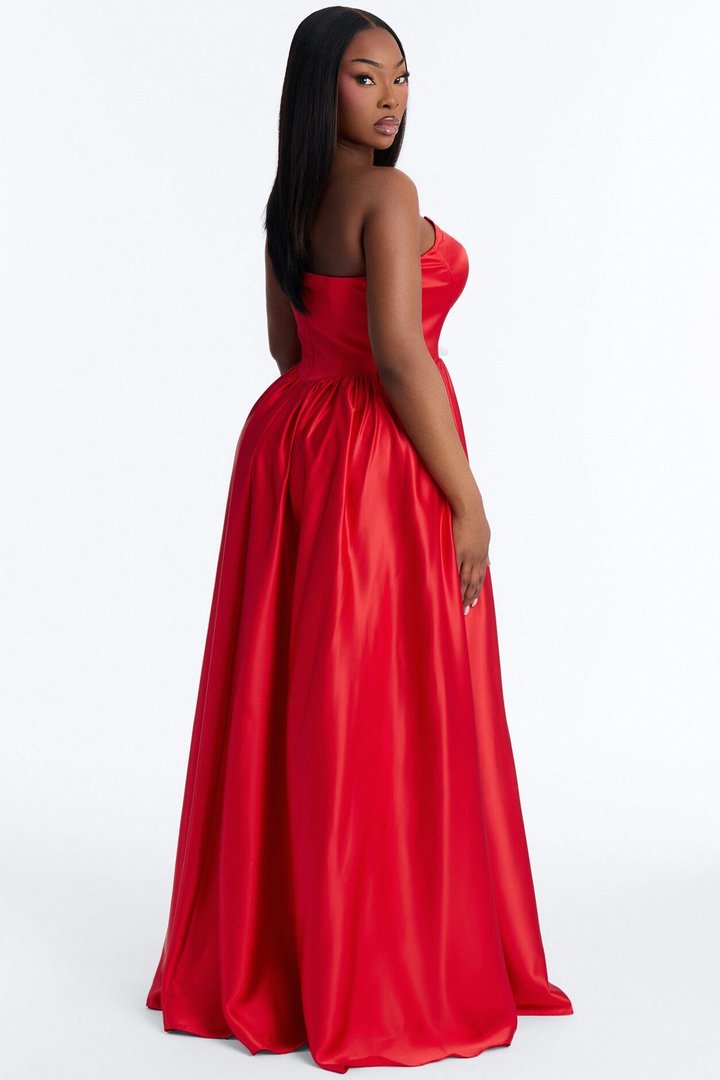 Scarlett Corset Satin Gown - Red