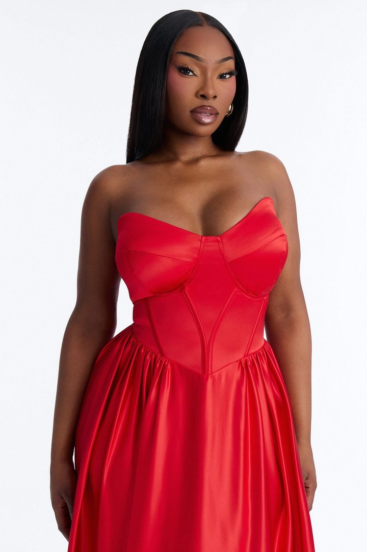 Scarlett Corset Satin Gown - Red
