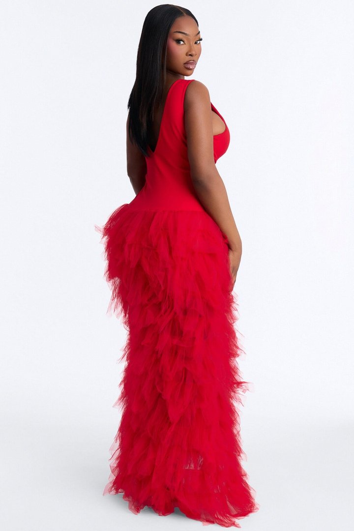 Madame Slays Ruffle Gown - Red