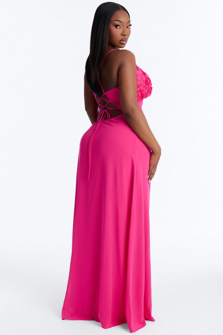 Pretty In Petals Chiffon Gown - Hot Pink