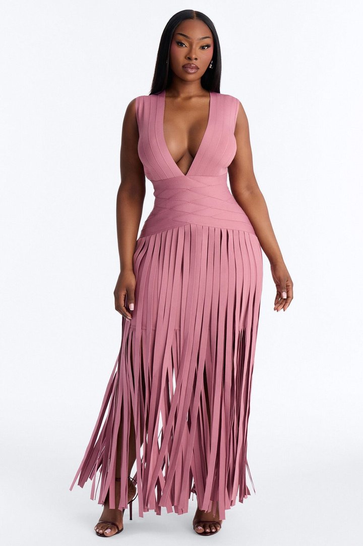 Alliana Bandage Fringe Maxi Dress - Mauve