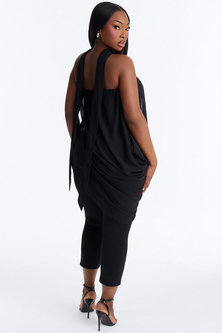 Cramen Scarf Capri Jumpsuit - Black