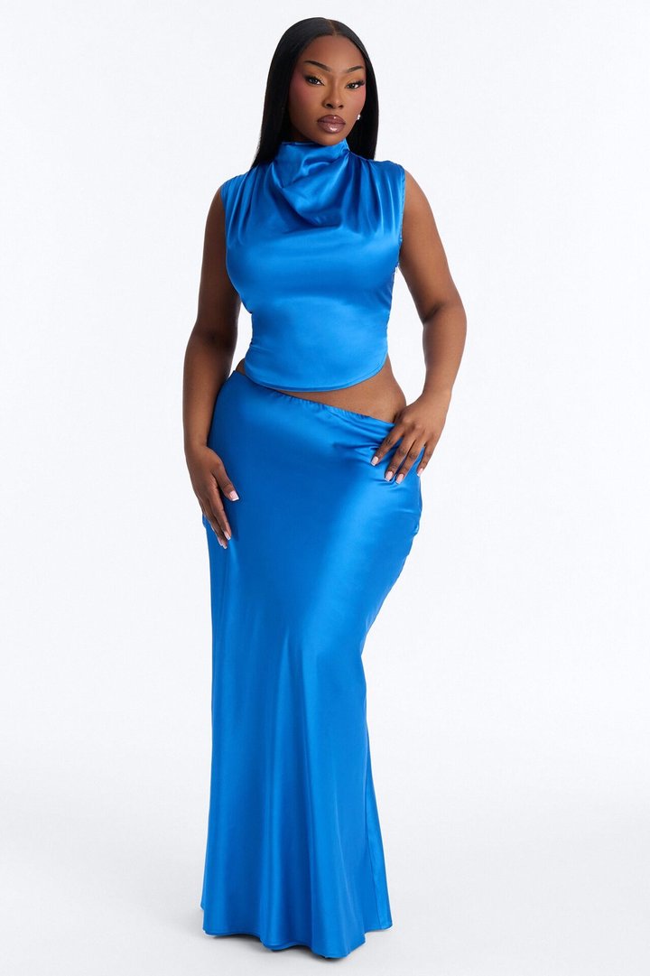 Serafina Satin Maxi Skirt Set - Blue