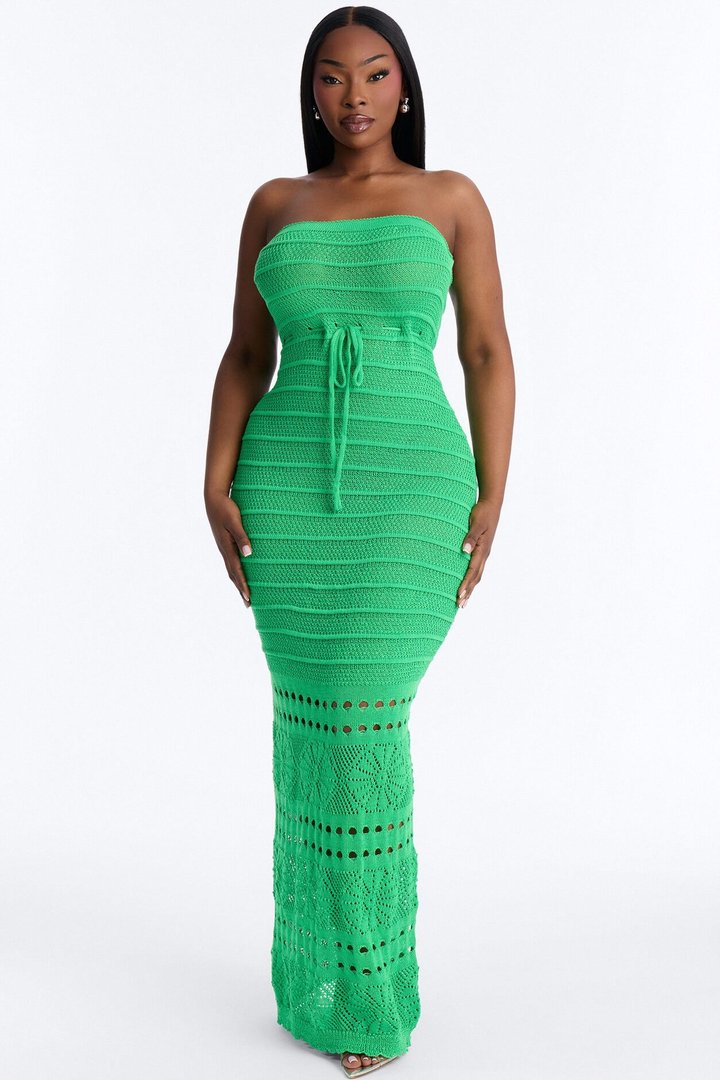 Pam Springs Strapless Crochet Maxi Dress - Kelly Green