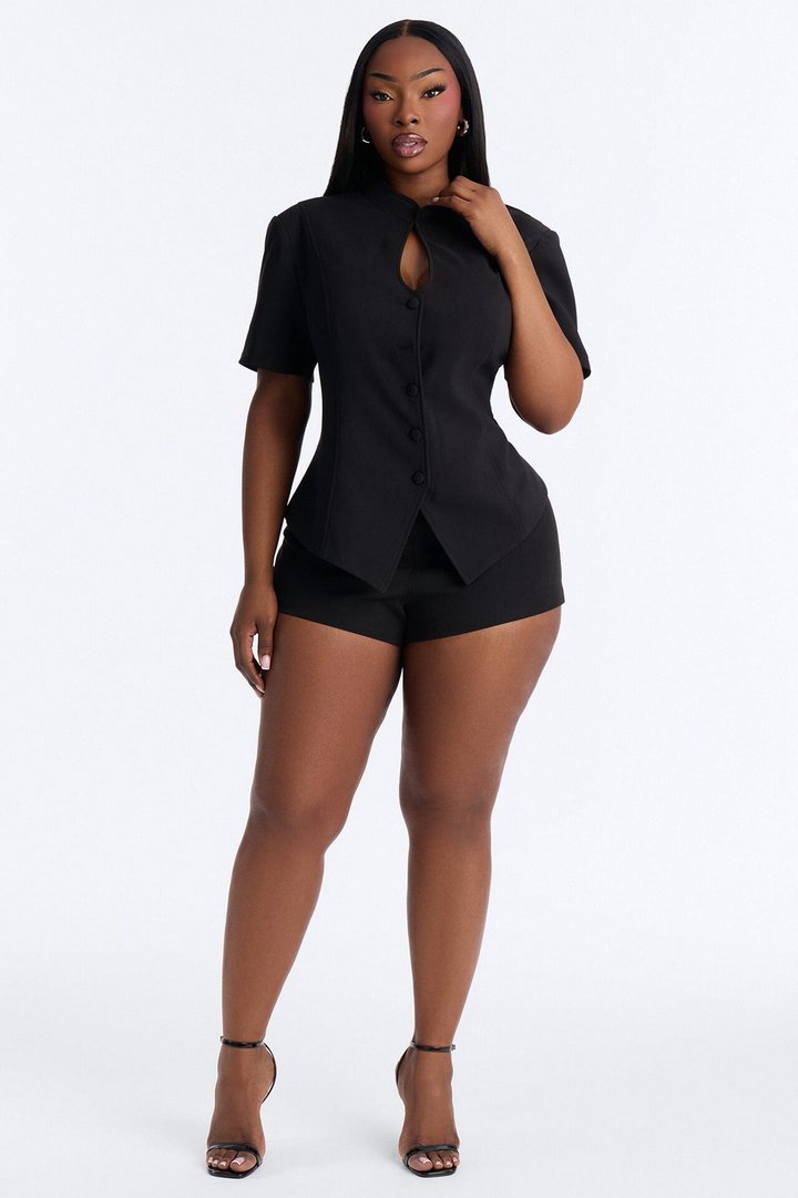 Jolie Short Sleeve Cutout Hourglass Blazer - Black