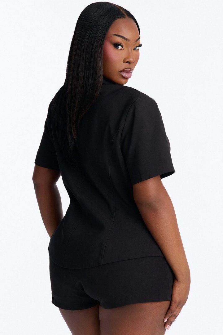 Jolie Short Sleeve Cutout Hourglass Blazer - Black