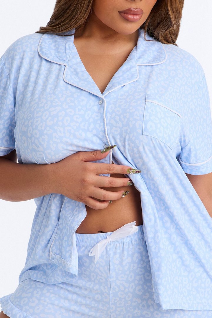 Squad Ready Notch Collar PJ Short Set - Light Blue
