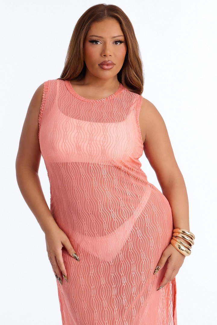 Cold Water Mesh Cover Up Dress - Orange