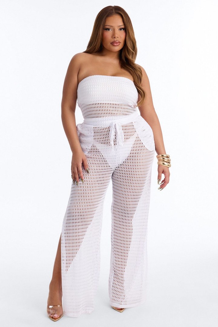 Sunny Shores Metallic Strapless Cover Up Jumpsuit - White