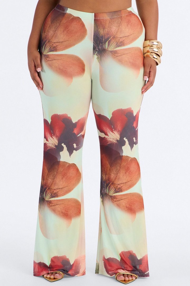 Jordana High Rise Double Lined Mesh Flare Pant - Green/combo