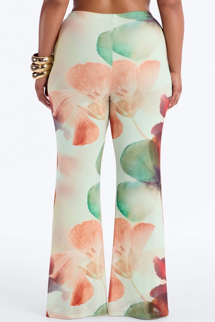 Jordana High Rise Double Lined Mesh Flare Pant - Green/combo