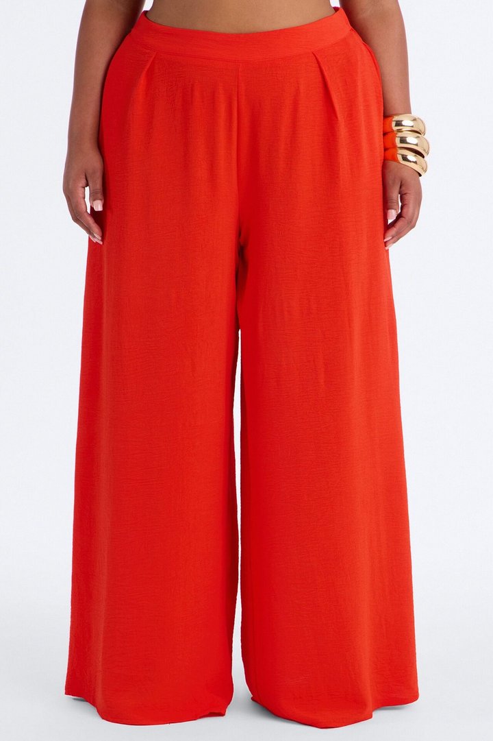 Amiah High Rise Wide Leg Flowy Pant 33″ - Tomato Red
