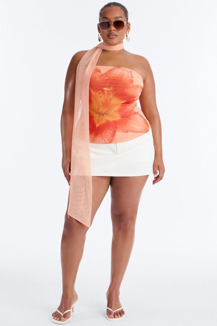 Monique Floral Mesh 2 Piece Tube Top - Orange/combo