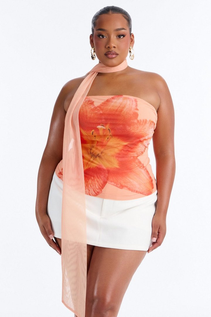 Monique Floral Mesh 2 Piece Tube Top - Orange/combo