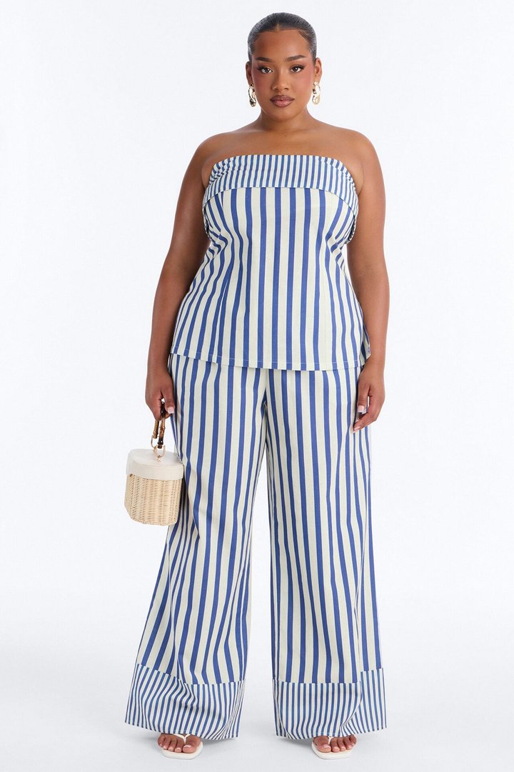 Ocean Views Wide Leg Striped Linen Pant - Blue/combo