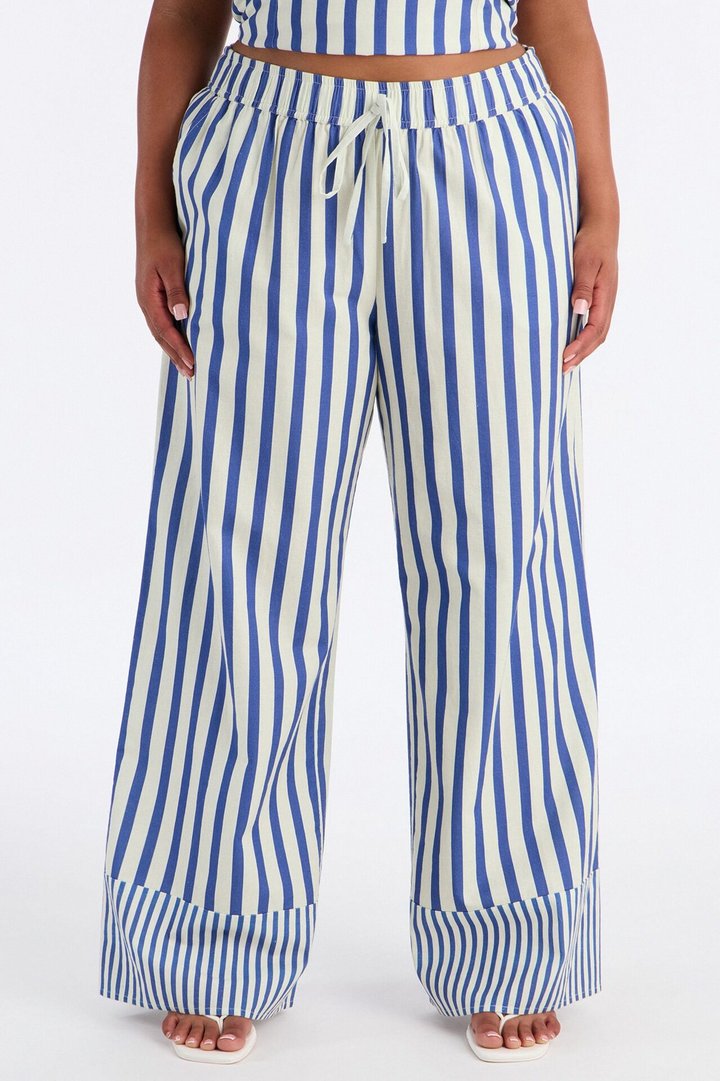 Ocean Views Wide Leg Striped Linen Pant - Blue/combo