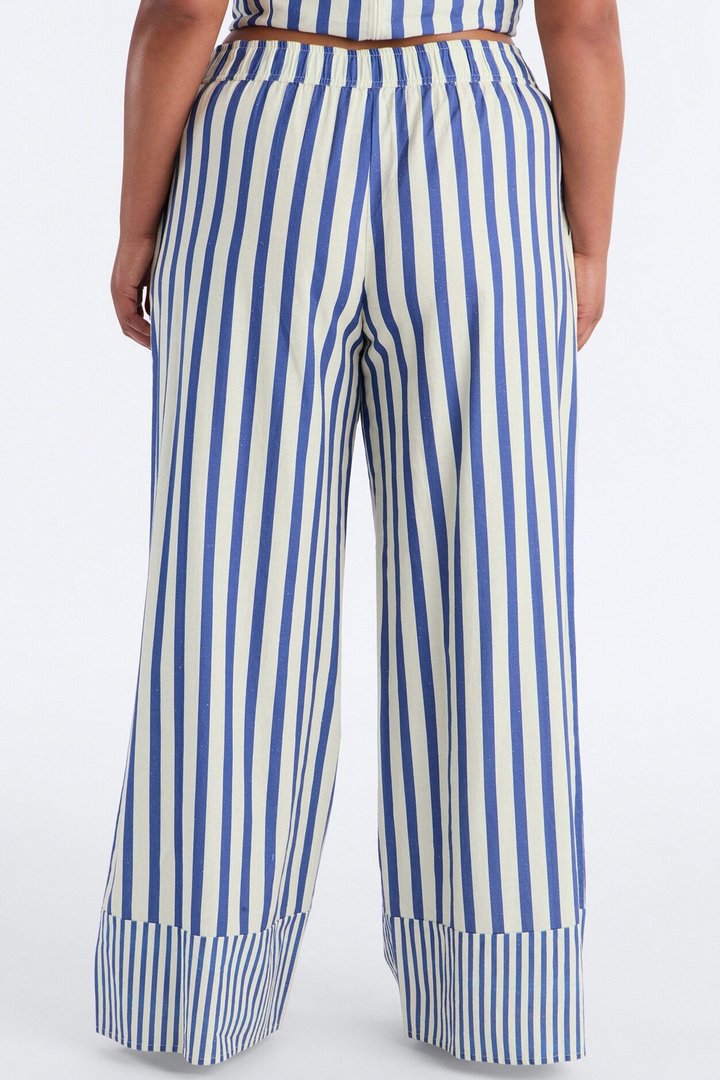 Ocean Views Wide Leg Striped Linen Pant - Blue/combo