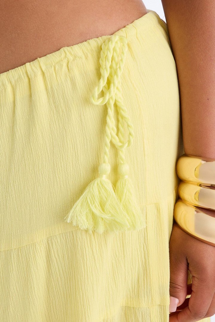 Summer Haze Tiered Rope Tie Waist Maxi Skirt - Butter Yellow