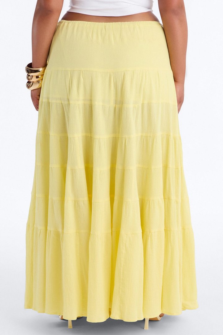 Summer Haze Tiered Rope Tie Waist Maxi Skirt - Butter Yellow