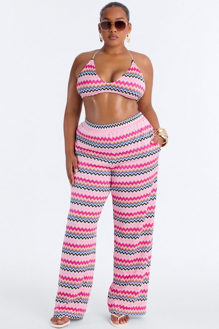 Cabana Crush 3 Piece Crochet Pant Set - Pink/combo