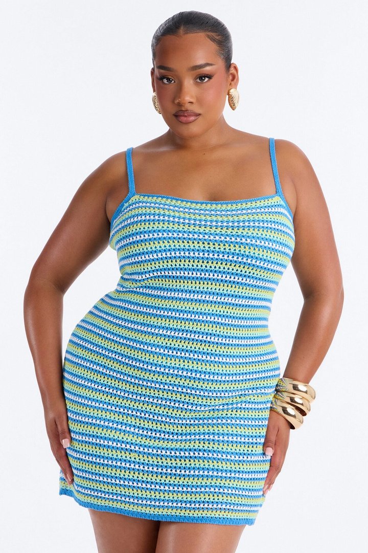 Daria Striped Crochet Mini Dress - Blue/combo