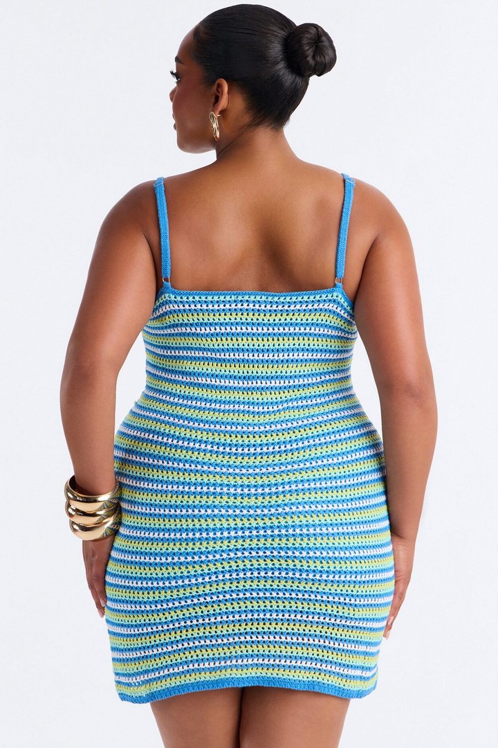 Daria Striped Crochet Mini Dress - Blue/combo
