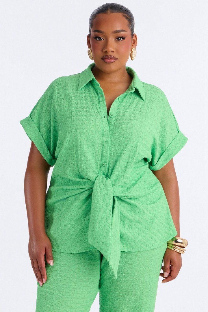 Ainsley Textured Tie Front Pant Set - Green
