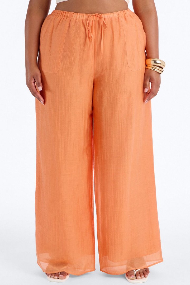 Vacay Babe Textured Wide Leg Pant - Orange
