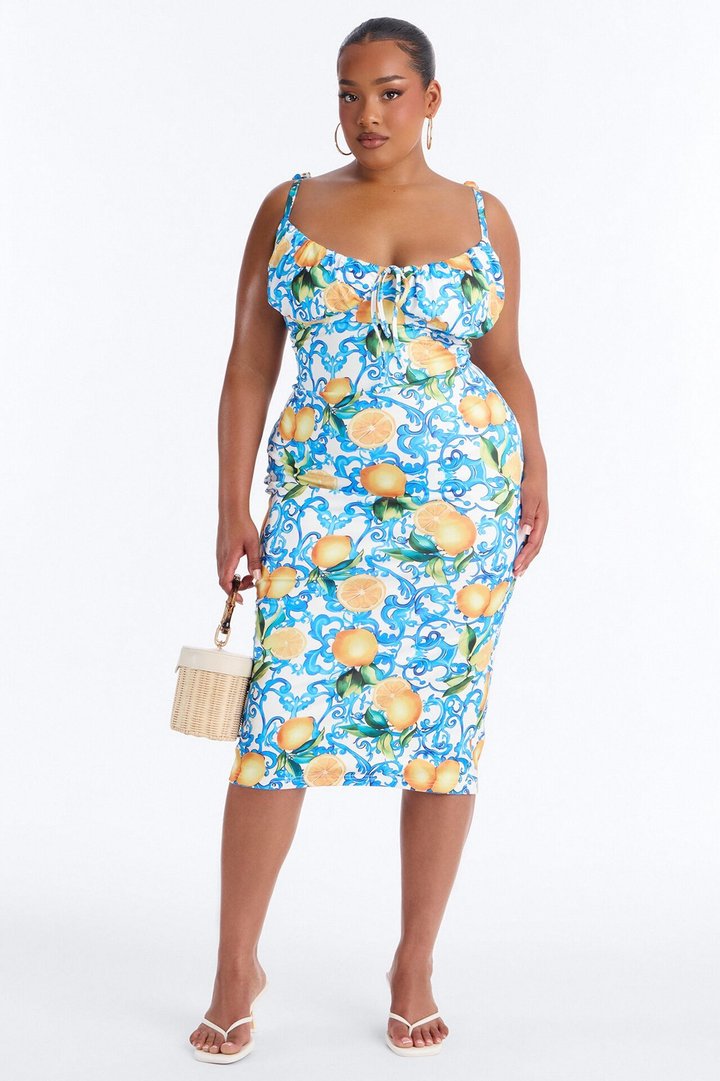 Ciao Bella Lemon Midi Dress - Blue/combo