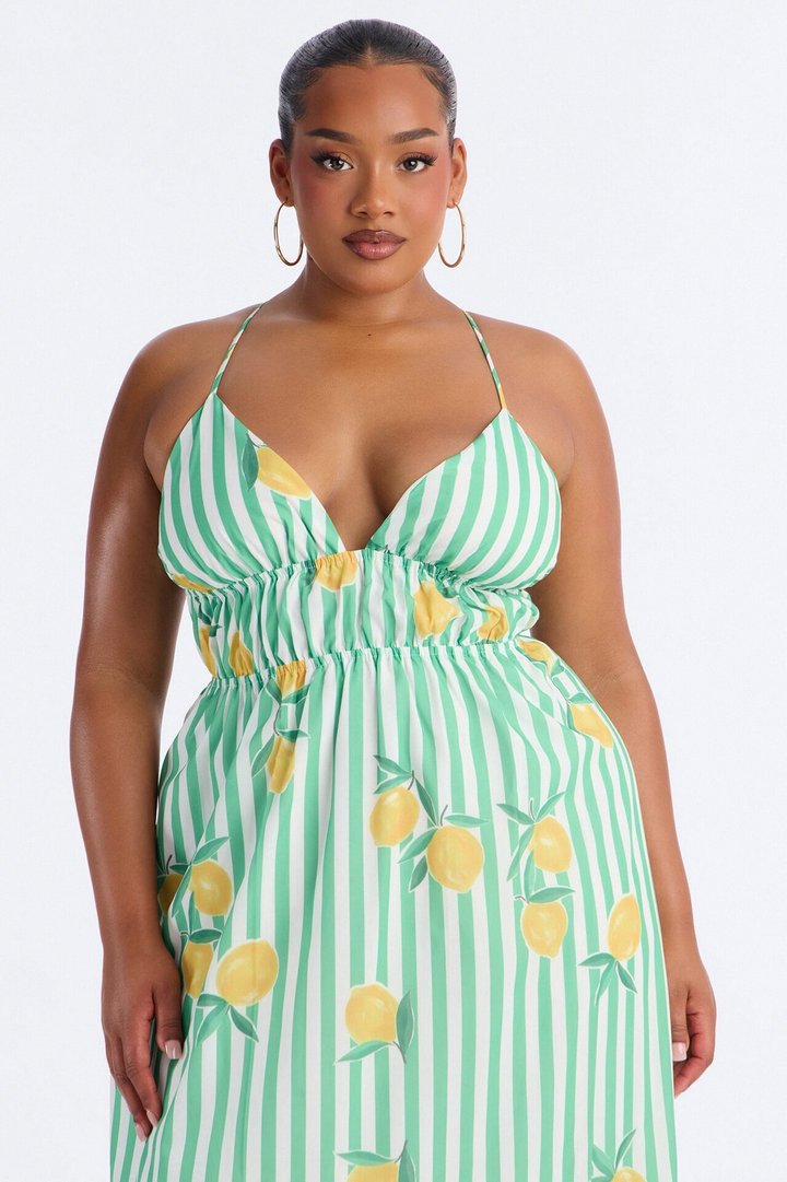 Lemoncello Backless Maxi Dress - Green/combo