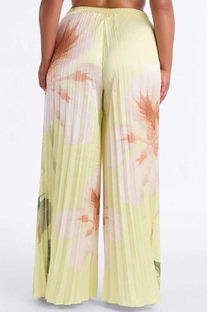 Penelope Plisse Satin Wide Leg Pant - Yellow/combo