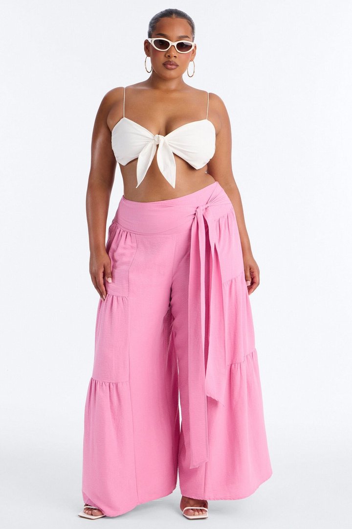 Tatiana Tiered Wide Leg Tie Waist Pant - Pink