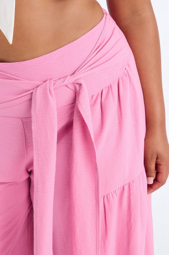 Tatiana Tiered Wide Leg Tie Waist Pant - Pink