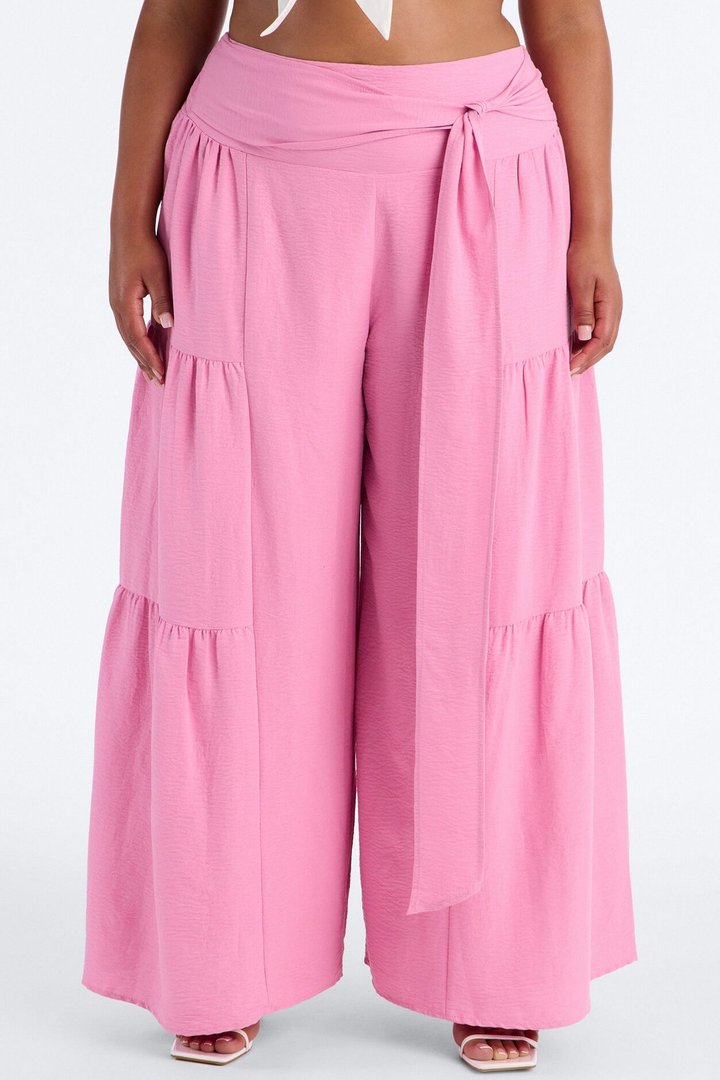 Tatiana Tiered Wide Leg Tie Waist Pant - Pink