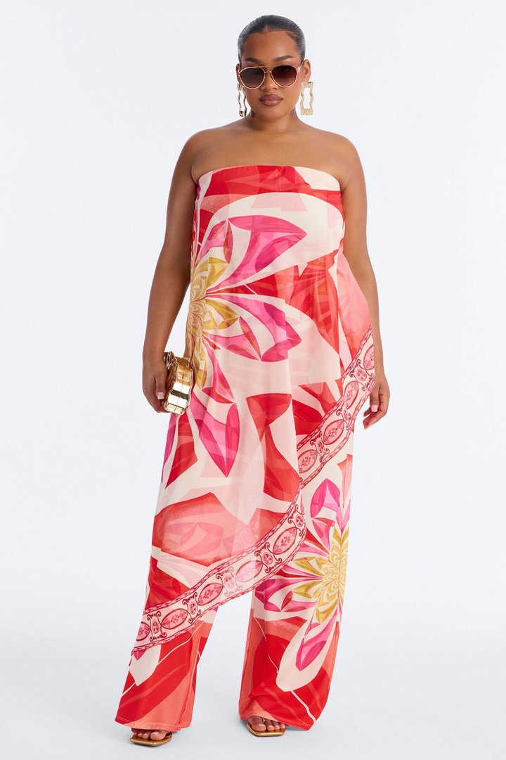 Sasha Flowy Tropical Jumpsuit - Red