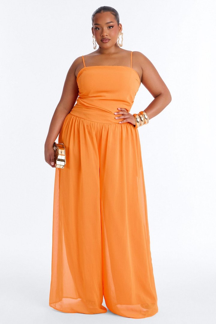 Caroline Chiffon Wide Leg Jumpsuit - Orange