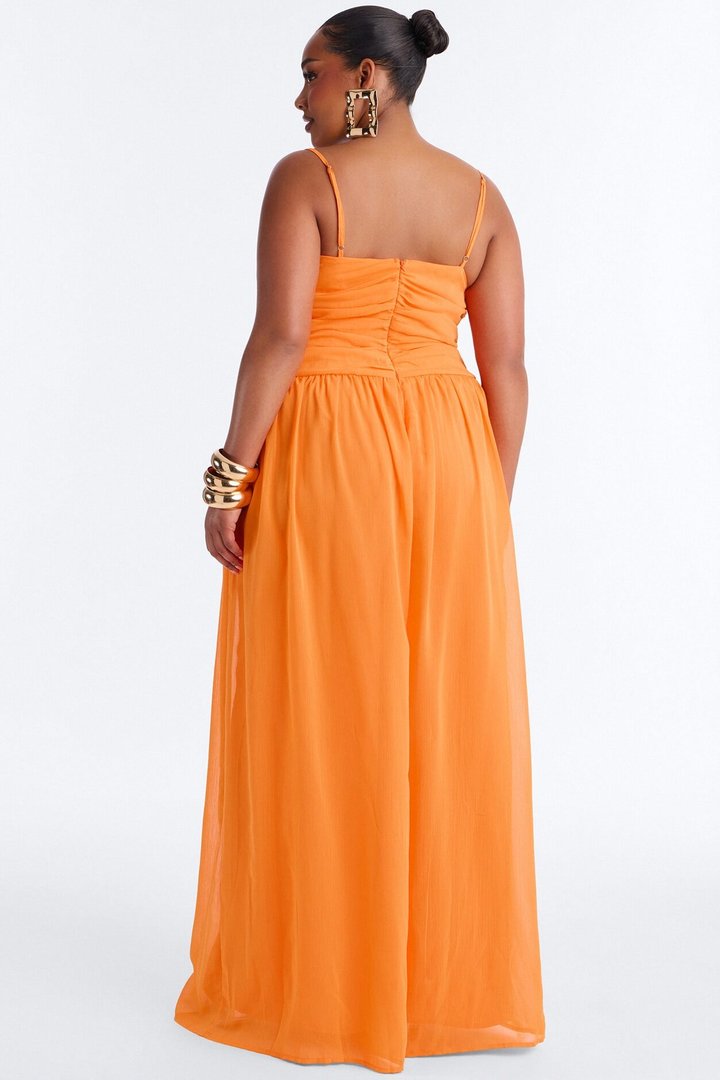 Caroline Chiffon Wide Leg Jumpsuit - Orange