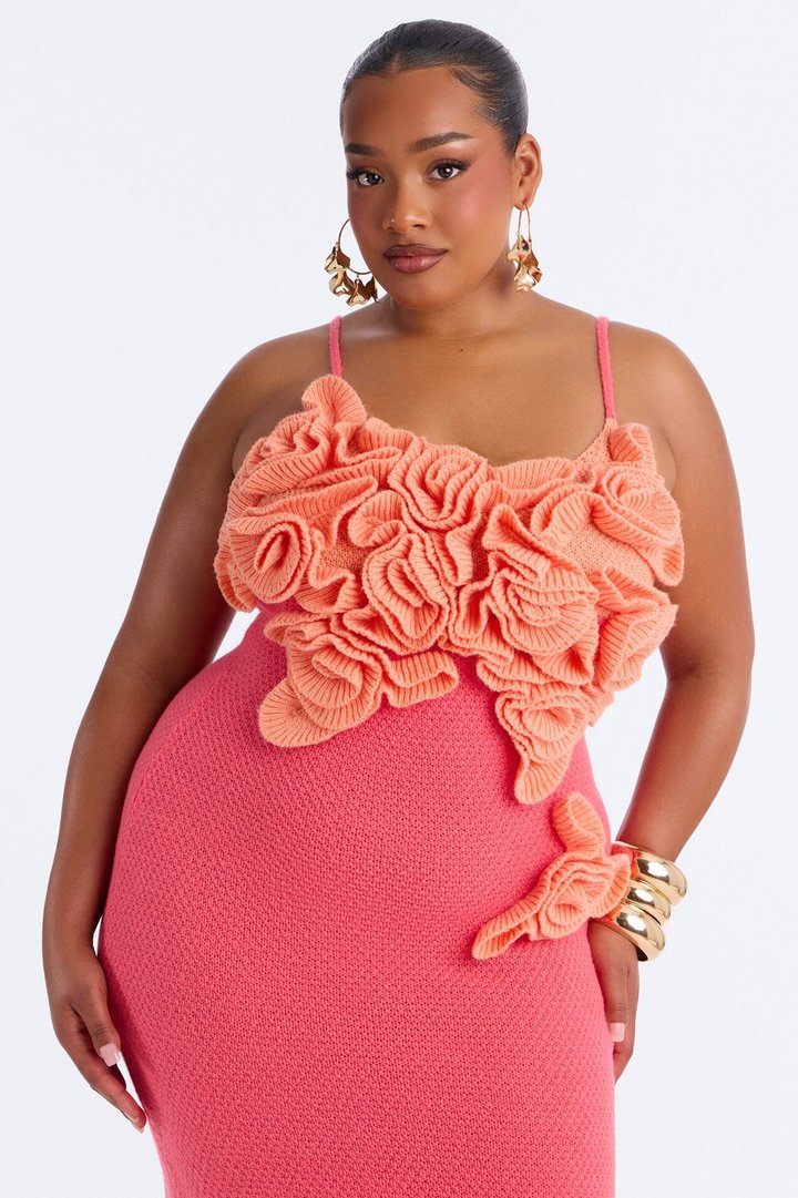 Renae Floral Applique Knit Maxi Dress - Pink/combo