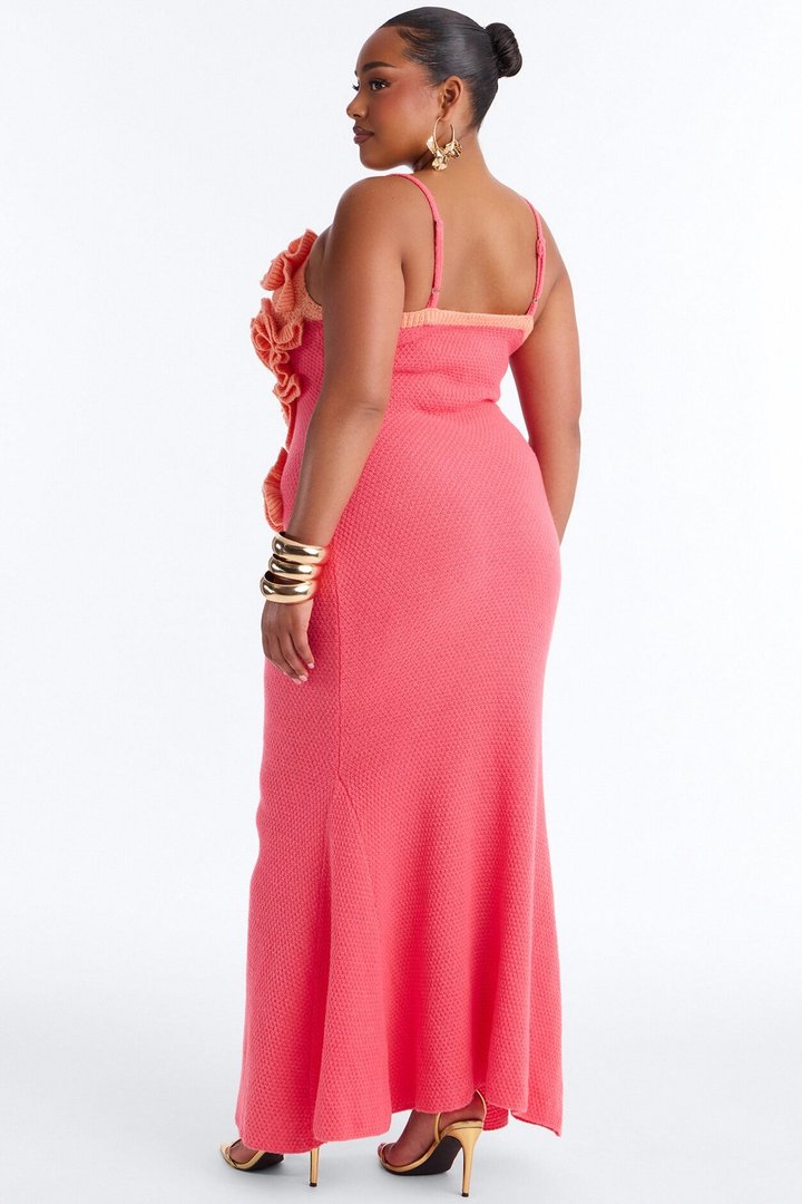 Renae Floral Applique Knit Maxi Dress - Pink/combo